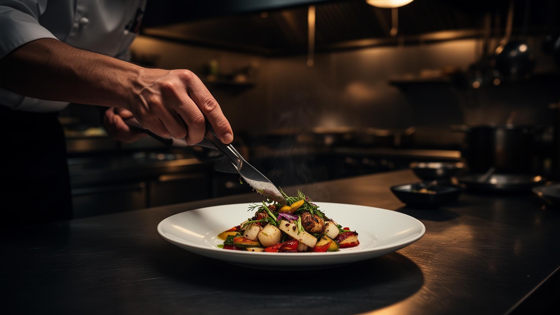 Professional chef plating a premium dish